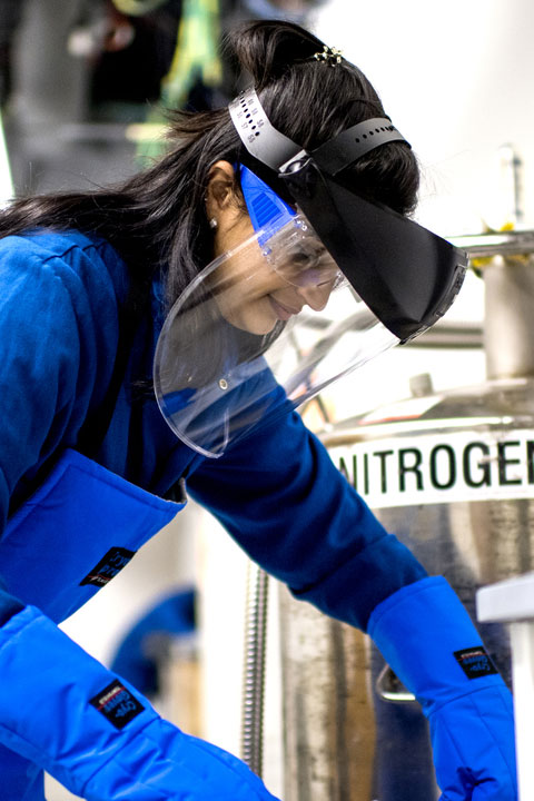 student working in engineering lab with nitrogen